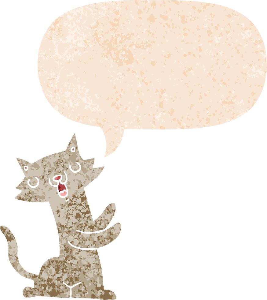caricatura, gato, y, burbuja del discurso, en, retro, textura, estilo vector