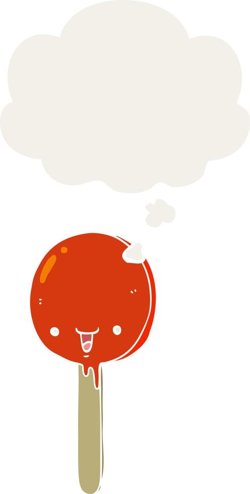 cartoon candy lollipop and thought bubble in retro style vector