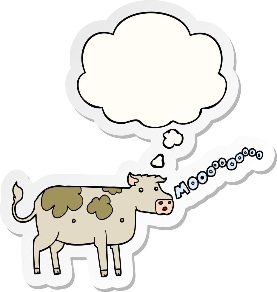 cartoon cow and thought bubble as a printed sticker vector