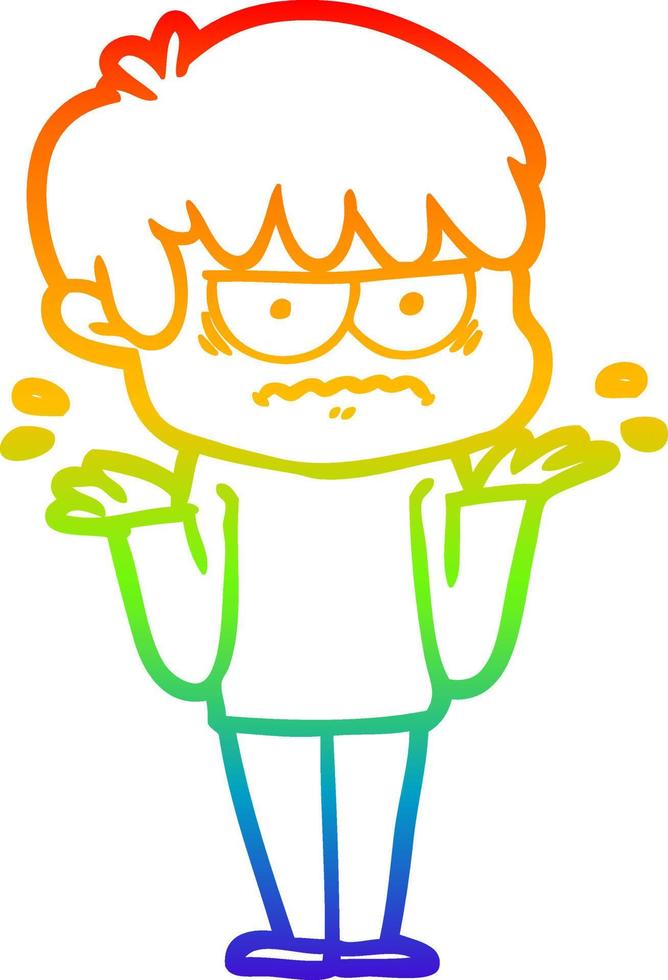 rainbow gradient line drawing annoyed cartoon boy vector