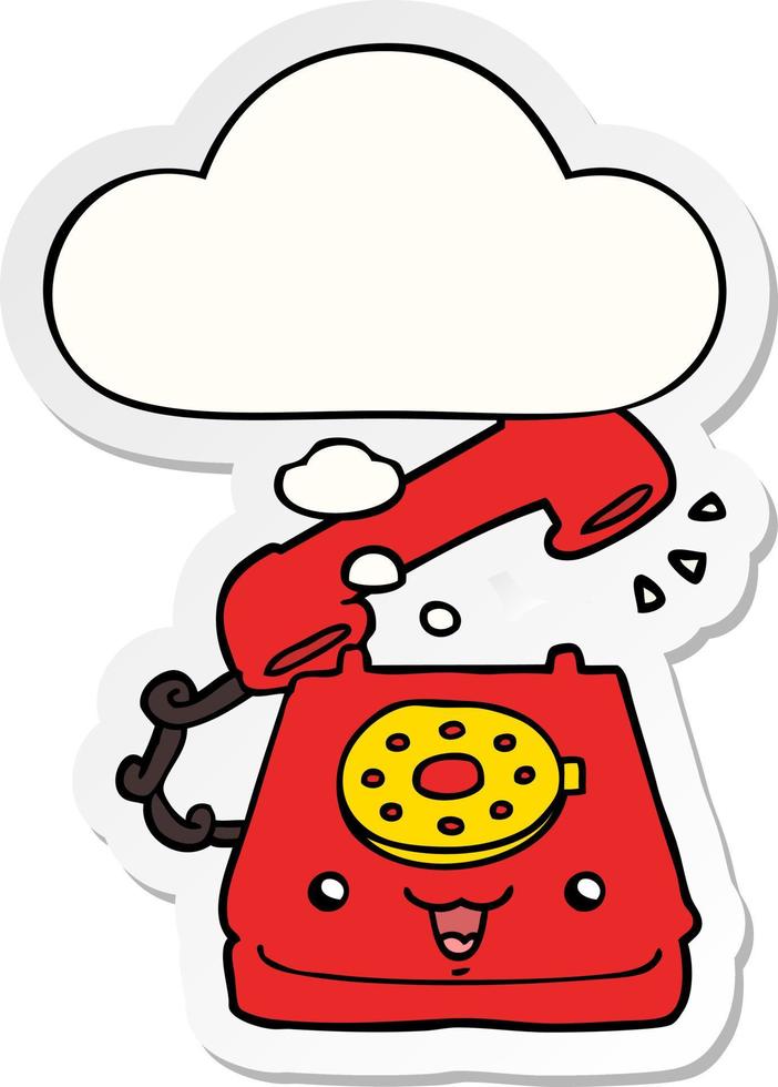 cute cartoon telephone and thought bubble as a printed sticker vector