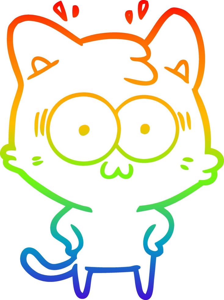 rainbow gradient line drawing cartoon surprised cat vector