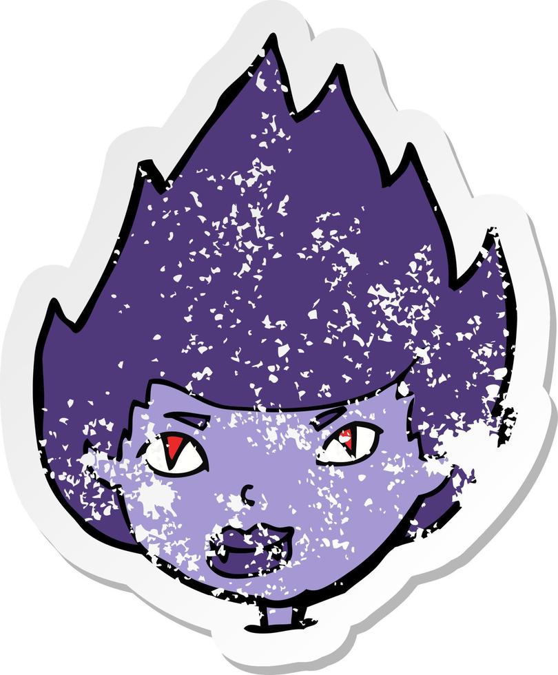 retro distressed sticker of a cartoon vampire head vector