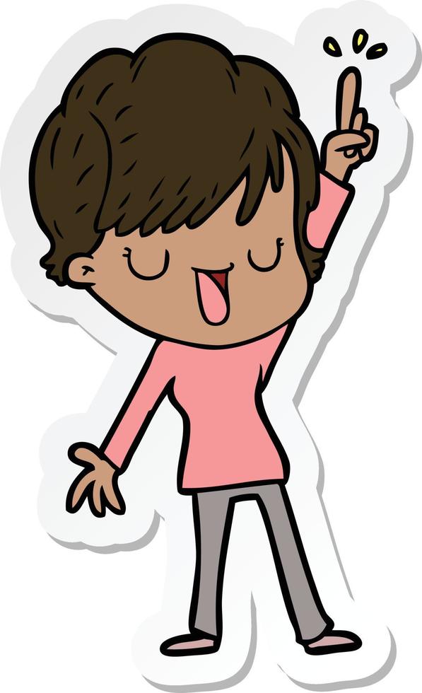 sticker of a cartoon happy woman vector