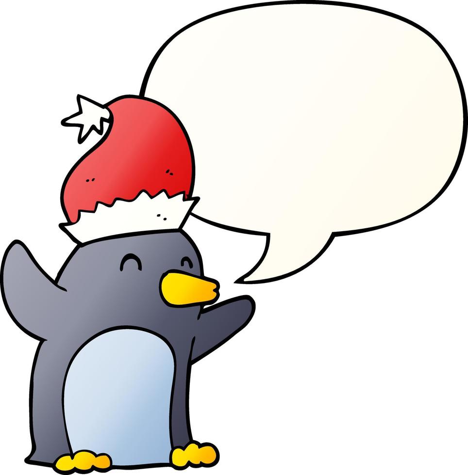 cute cartoon christmas penguin and speech bubble in smooth gradient style vector