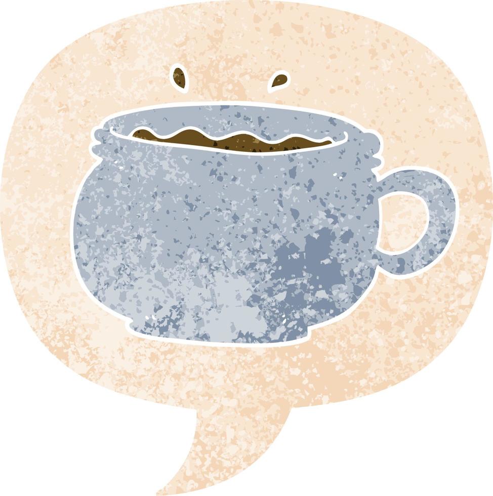 cartoon hot cup of coffee and speech bubble in retro textured style vector