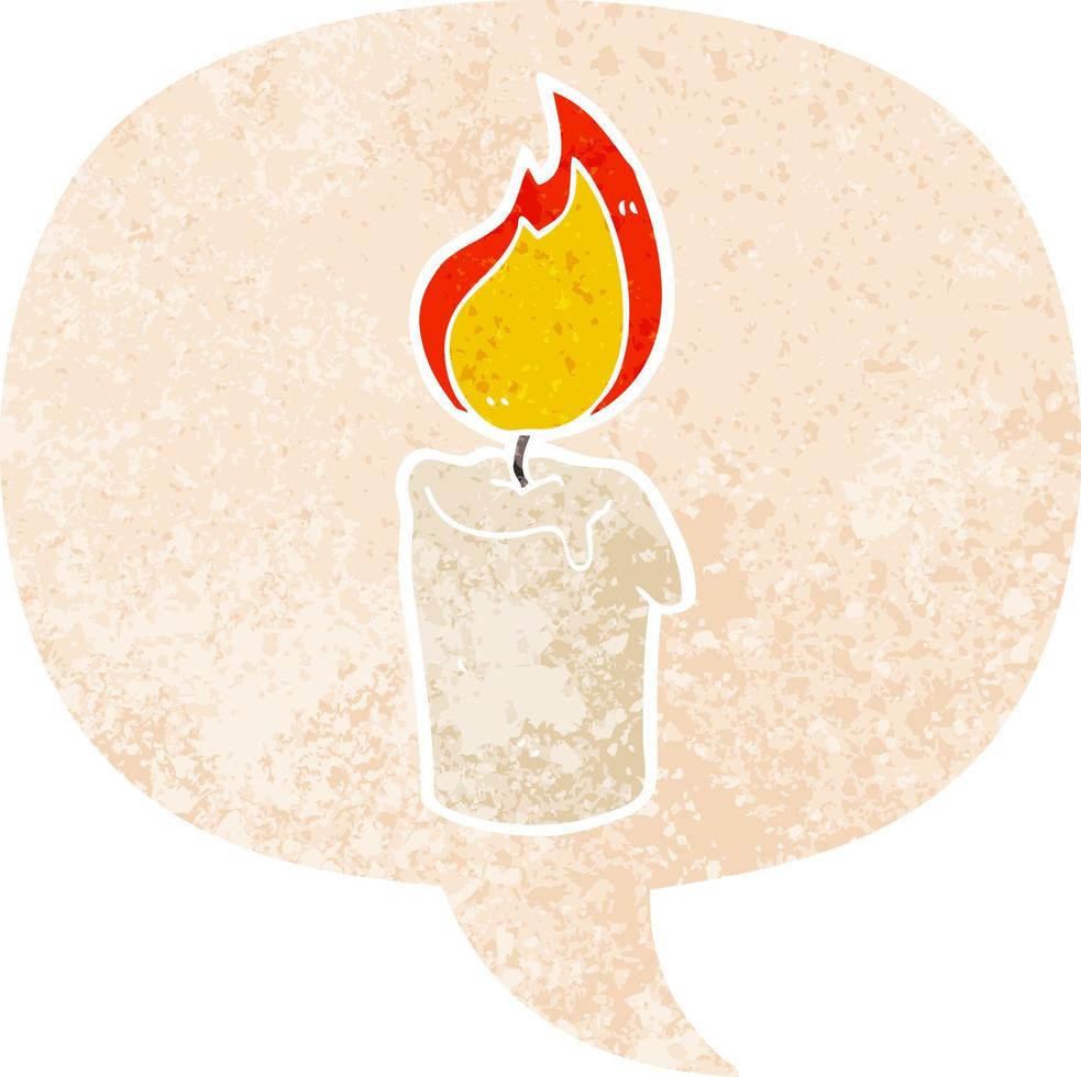 cartoon candle and speech bubble in retro textured style vector