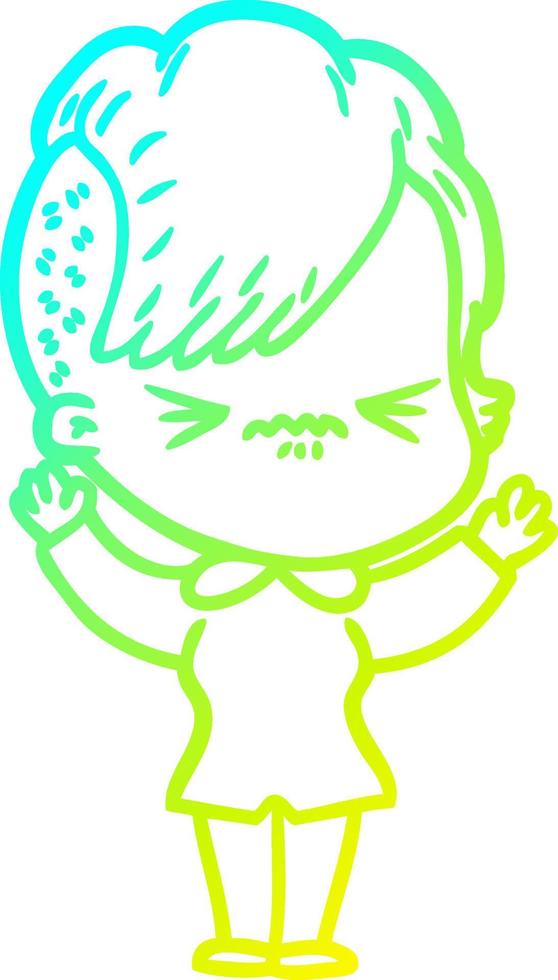 cold gradient line drawing cartoon annoyed hipster girl vector