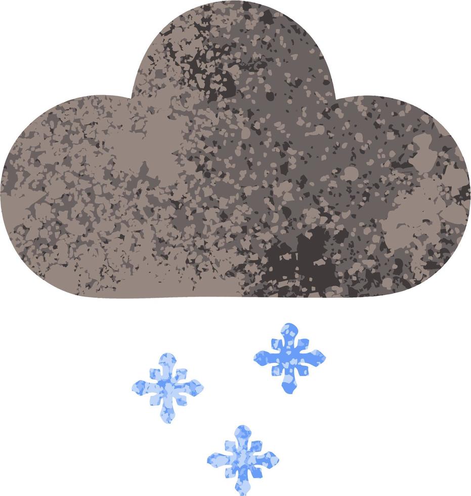 retro illustration style cartoon storm snow cloud vector