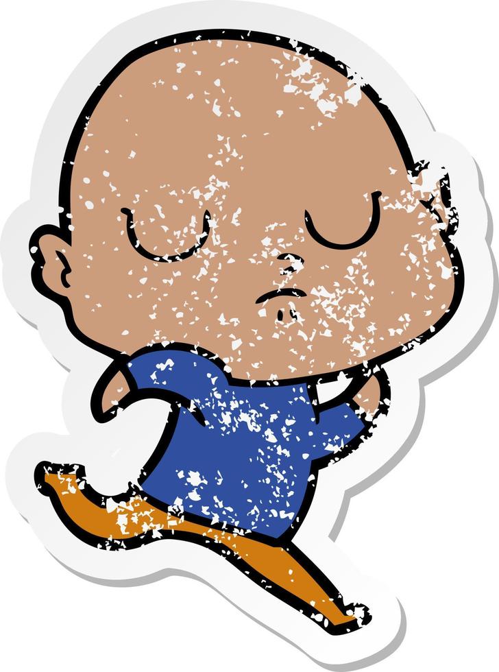 distressed sticker of a cartoon bald man vector