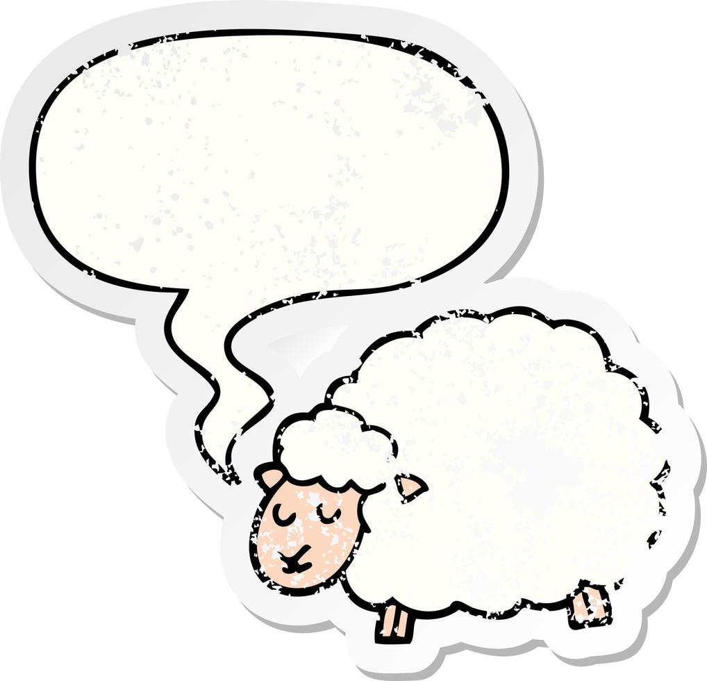 cartoon sheep and speech bubble distressed sticker vector
