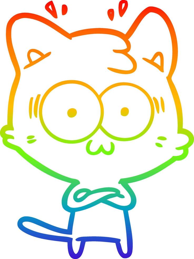 rainbow gradient line drawing cartoon surprised cat vector