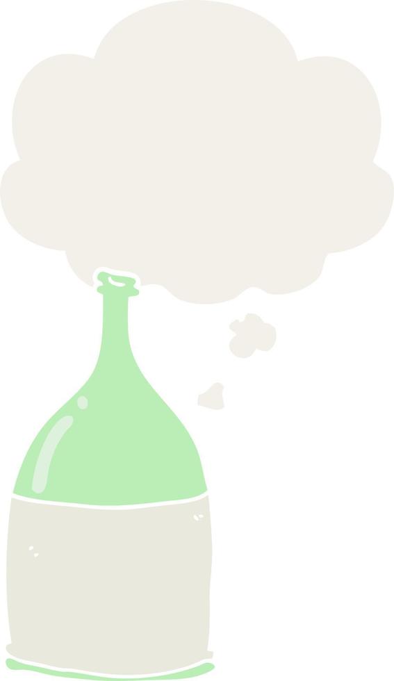 cartoon bottle and thought bubble in retro style vector