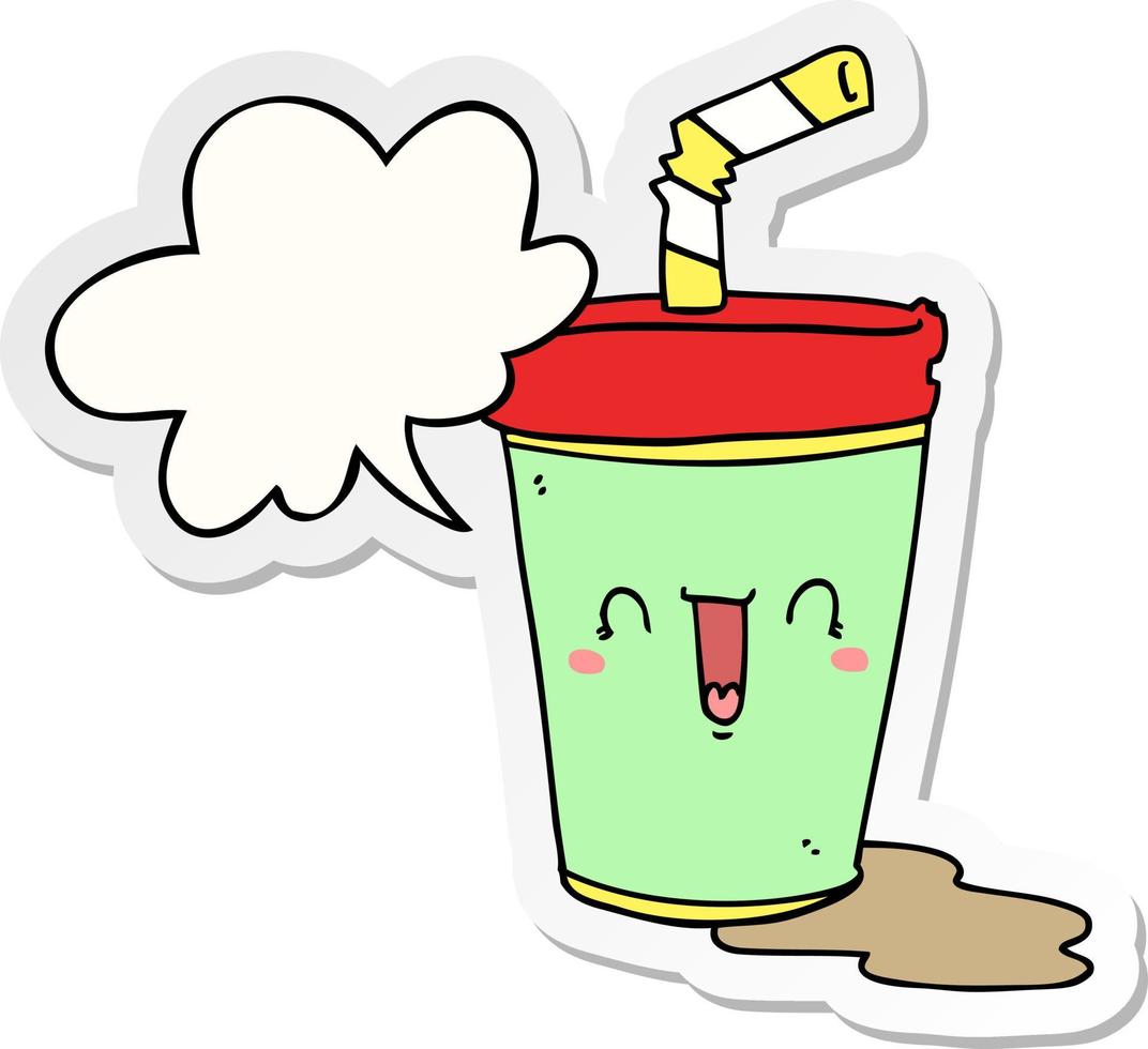 cute cartoon soda and speech bubble sticker vector