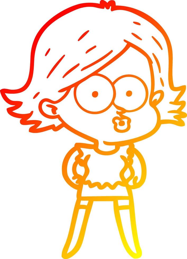 warm gradient line drawing cartoon girl pouting vector
