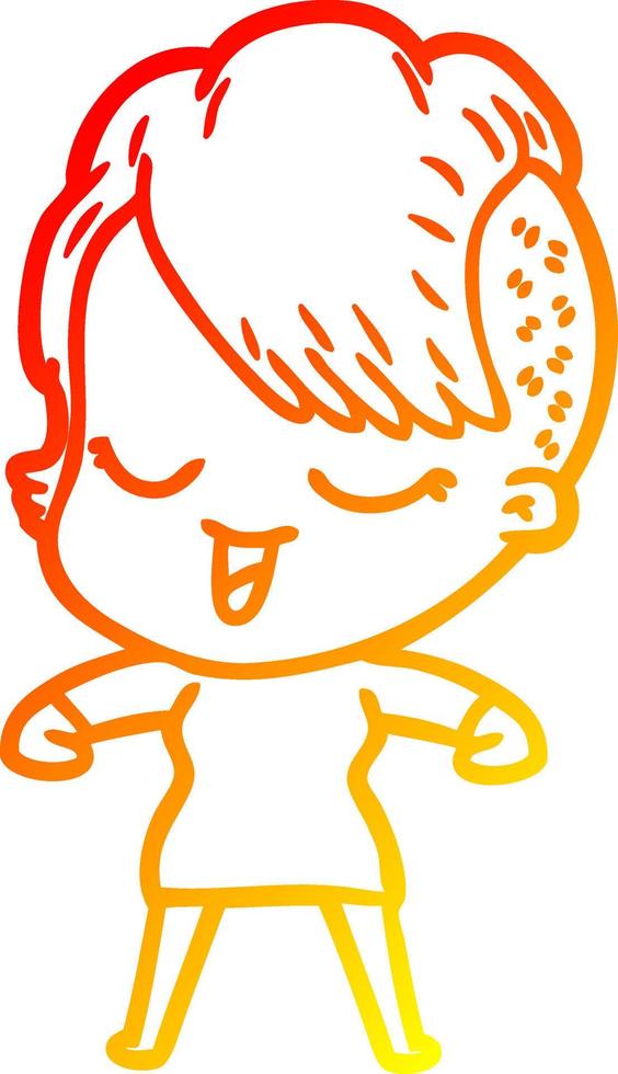 warm gradient line drawing happy cartoon girl vector