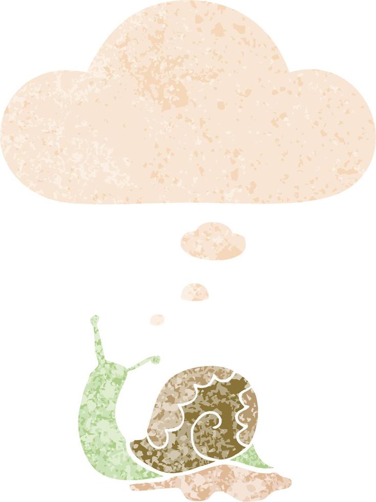 cartoon snail and thought bubble in retro textured style vector
