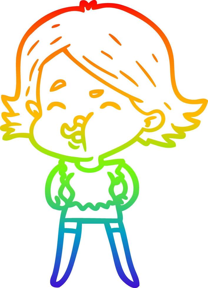 rainbow gradient line drawing cartoon girl pulling face vector