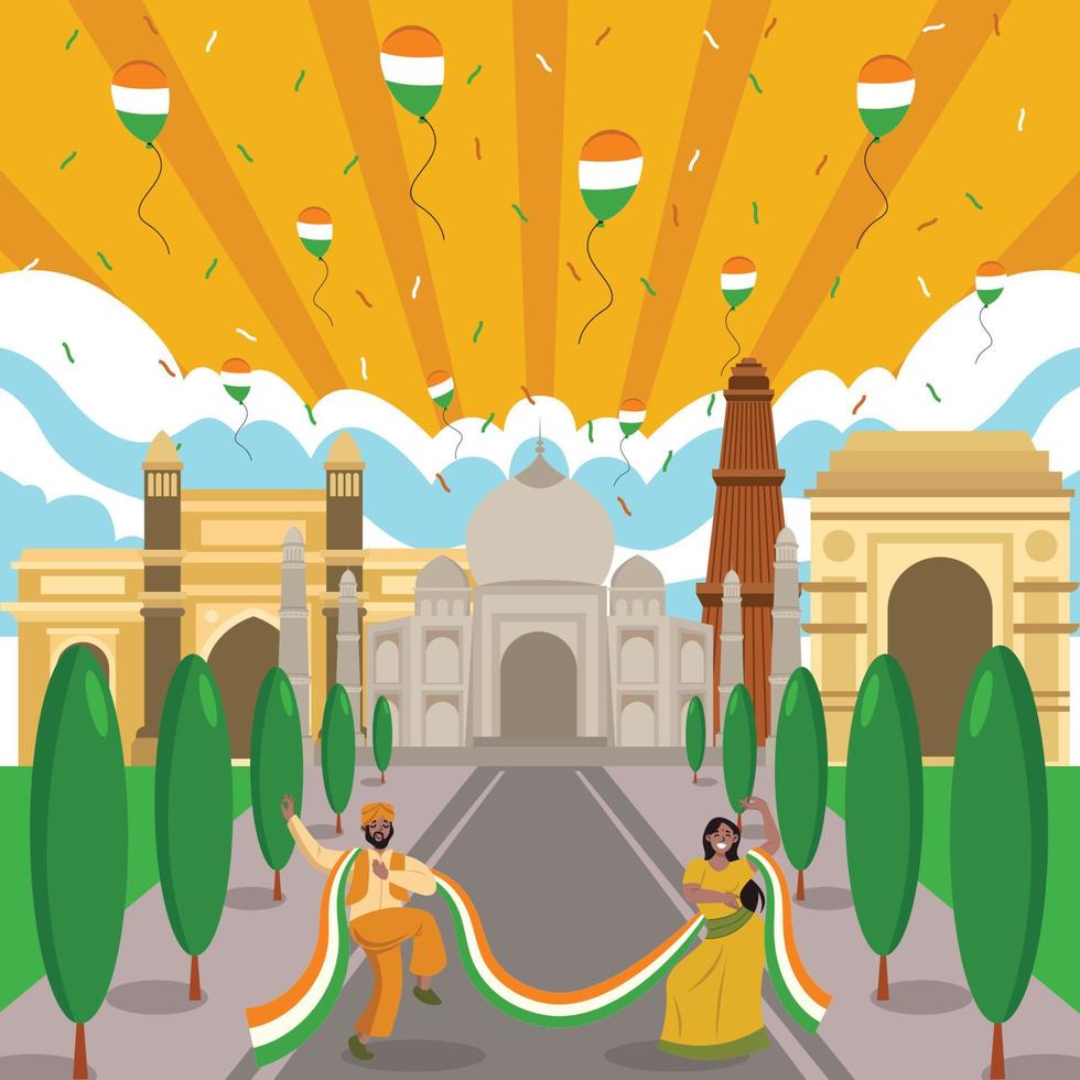 una pareja celebrando el festival del día de la independencia en la india vector