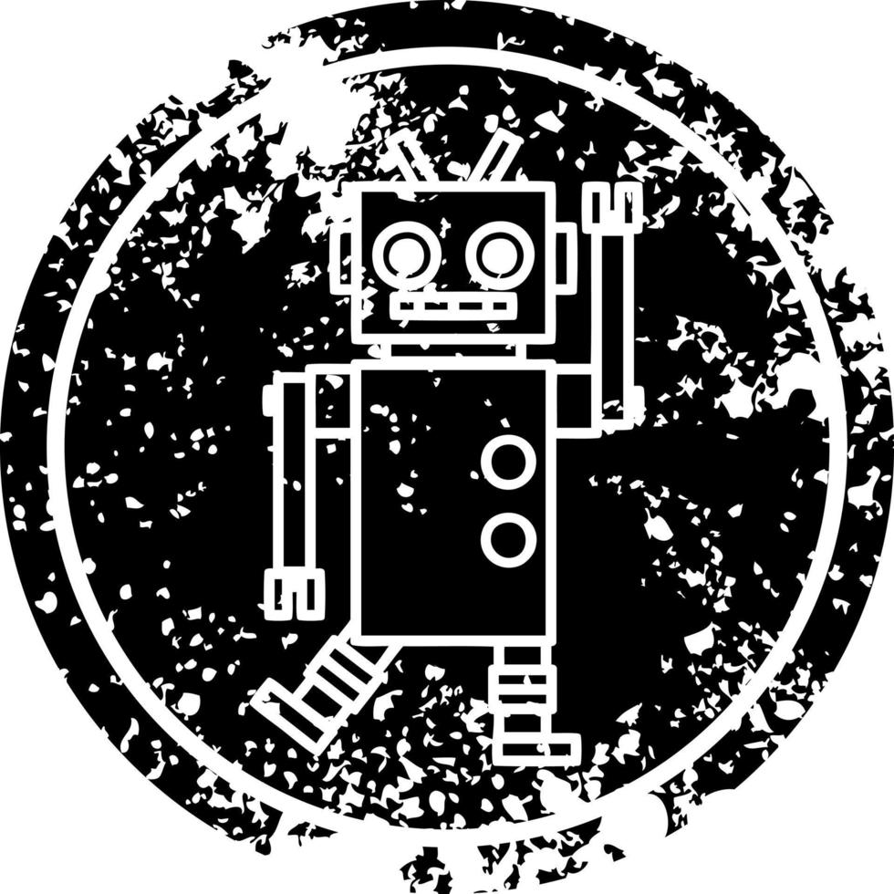 dancing robot distressed icon vector