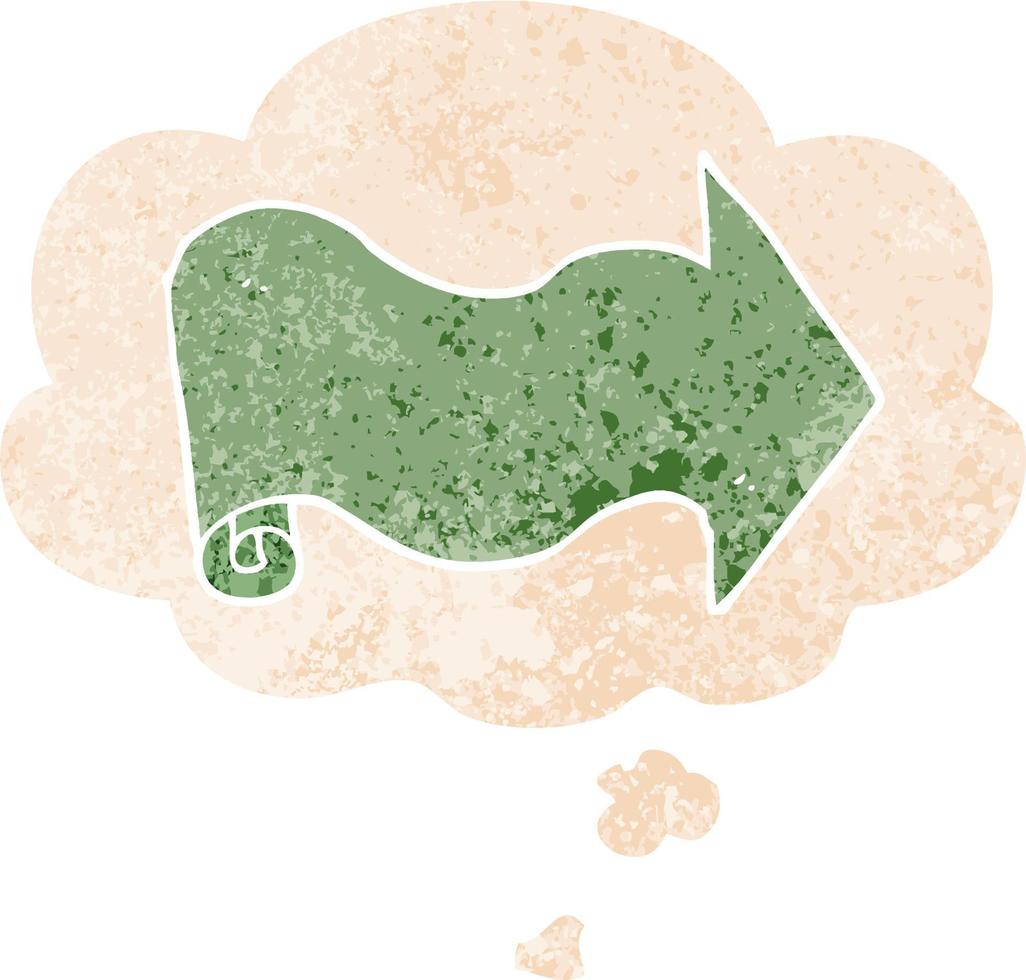 cartoon arrow and thought bubble in retro textured style vector