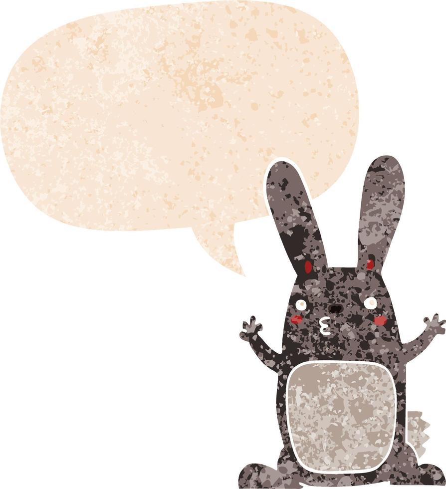 cartoon rabbit and speech bubble in retro textured style vector