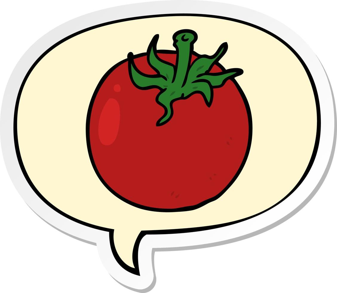 cartoon fresh tomato and speech bubble sticker vector
