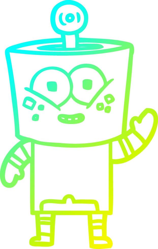 cold gradient line drawing happy cartoon robot waving hello vector