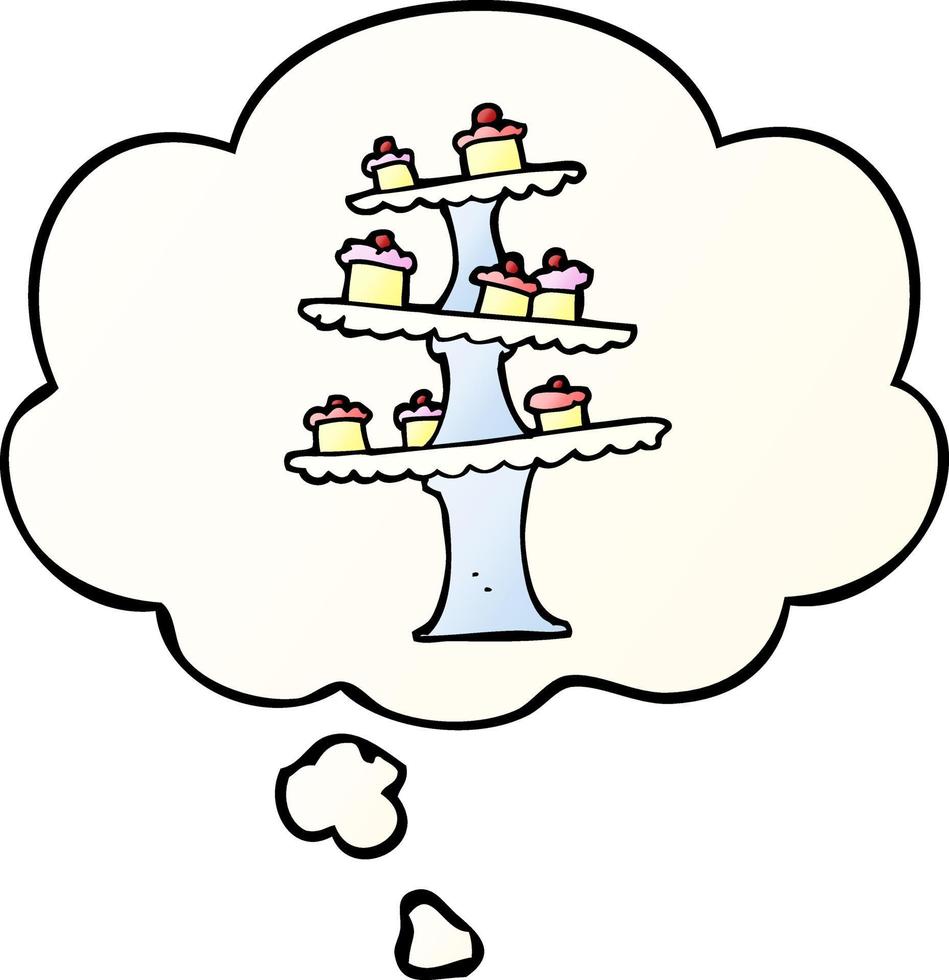 cartoon cake stand and thought bubble in smooth gradient style vector