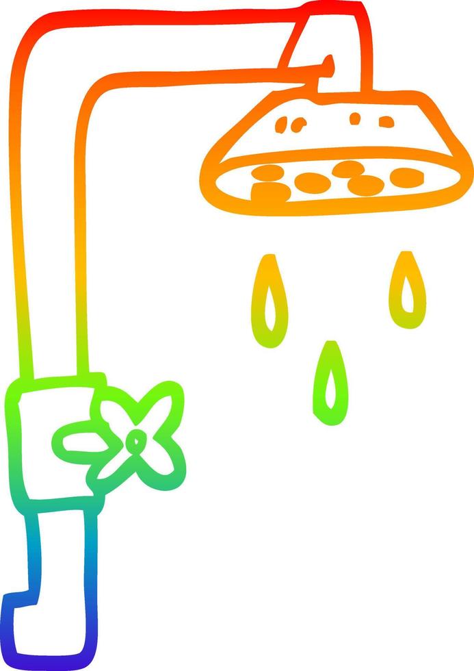 rainbow gradient line drawing cartoon shower head vector