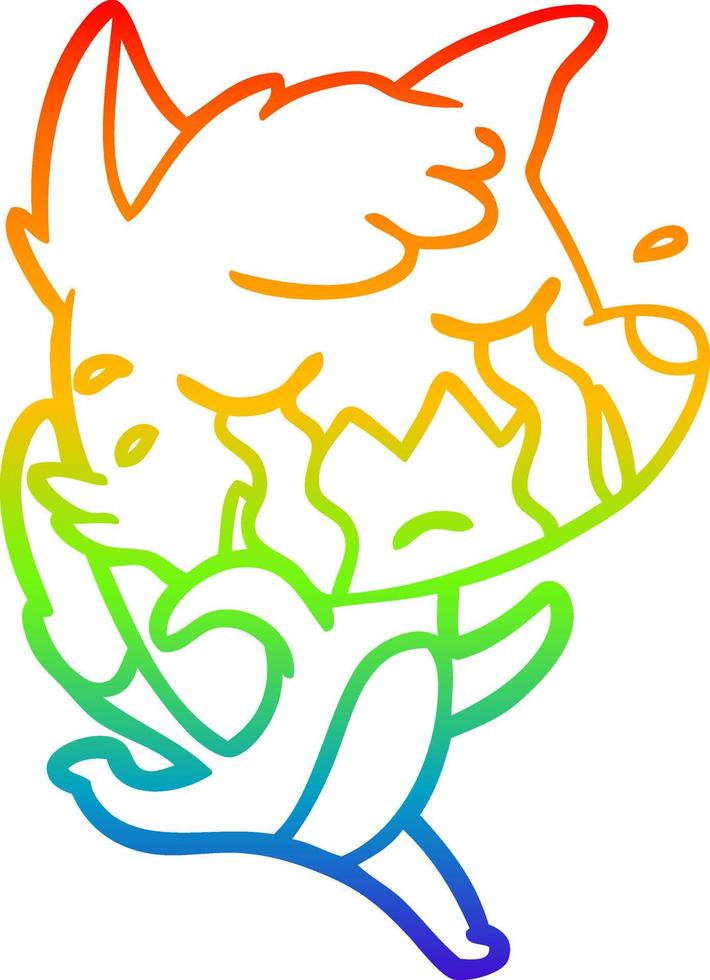 rainbow gradient line drawing crying fox cartoon vector