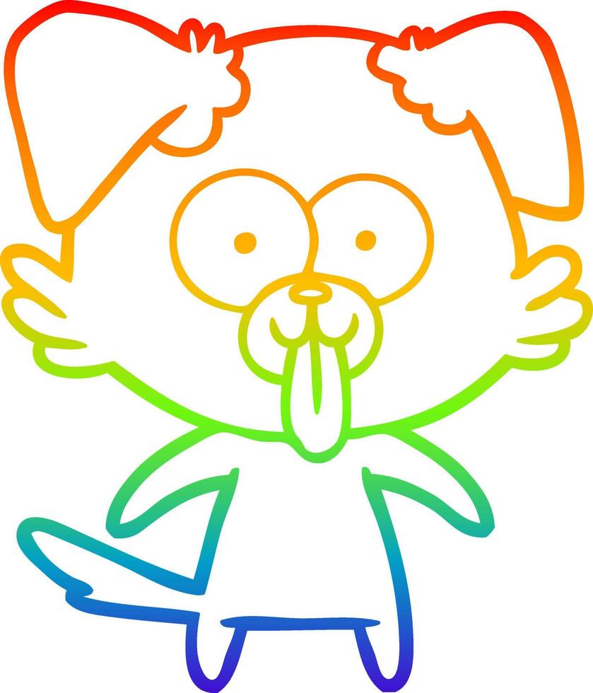 rainbow gradient line drawing cartoon dog with tongue sticking out vector