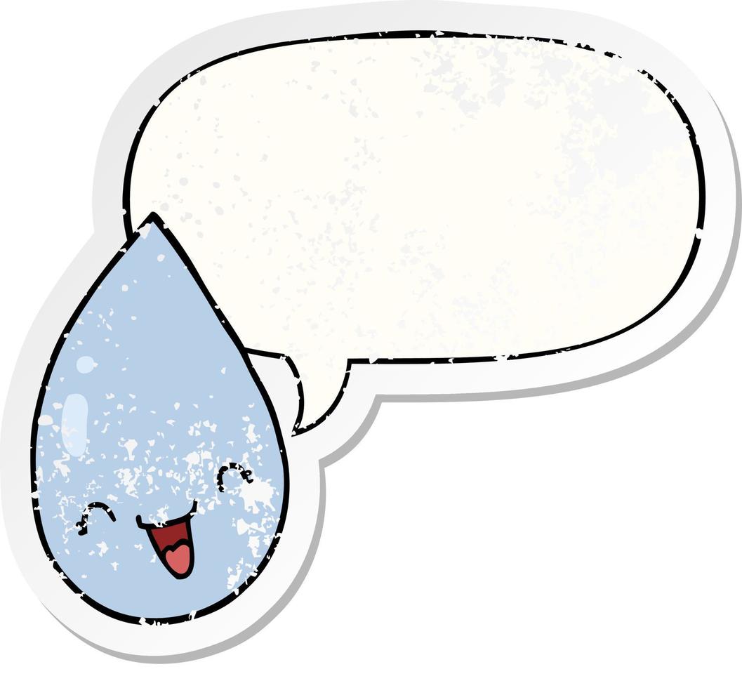 gota de lluvia de dibujos animados y etiqueta engomada angustiada de la burbuja del discurso vector