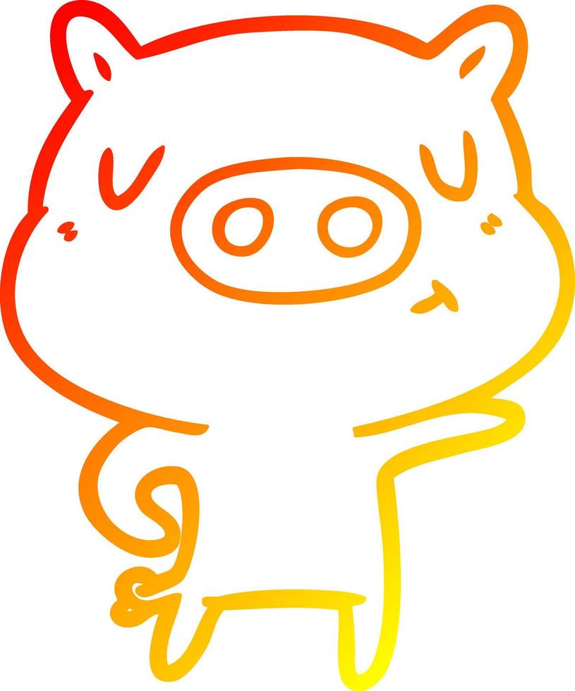 warm gradient line drawing cartoon pig pointing vector