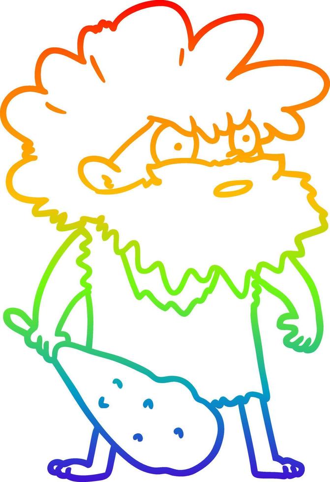 rainbow gradient line drawing cartoon cave man vector