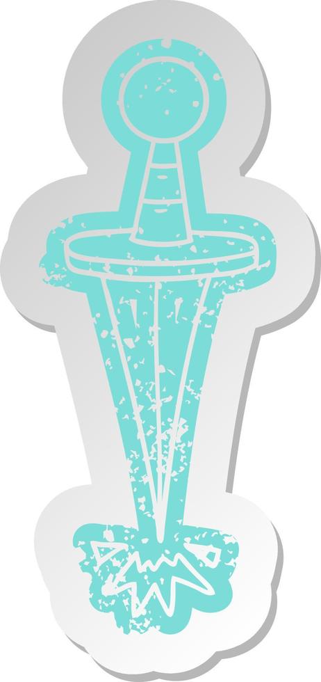 distressed old sticker of a small dagger vector