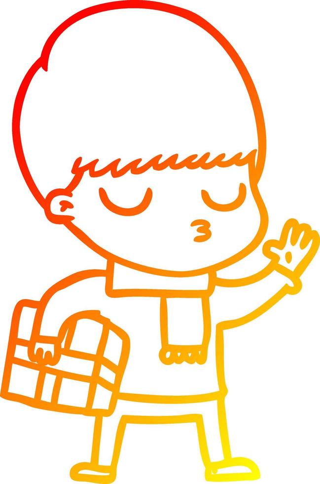 warm gradient line drawing cartoon calm boy vector