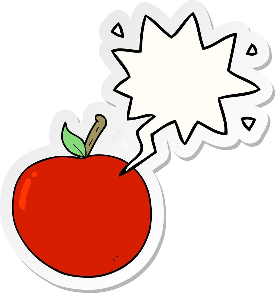 cartoon apple and speech bubble sticker vector