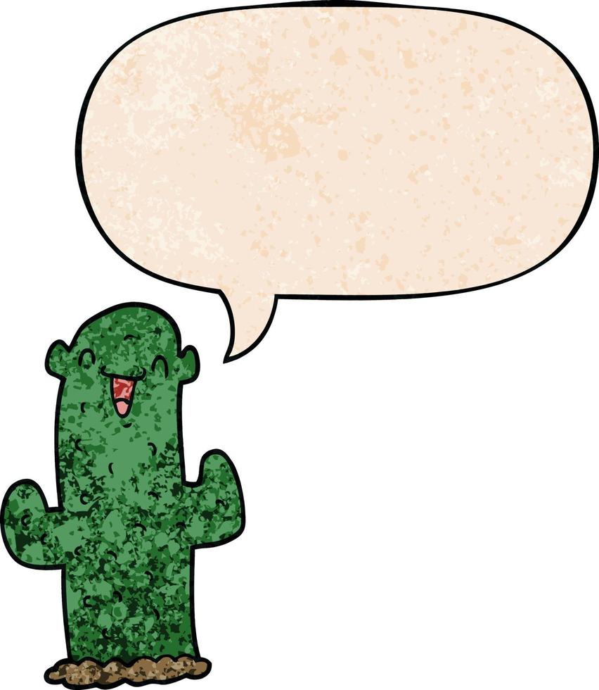 cartoon cactus and speech bubble in retro texture style vector