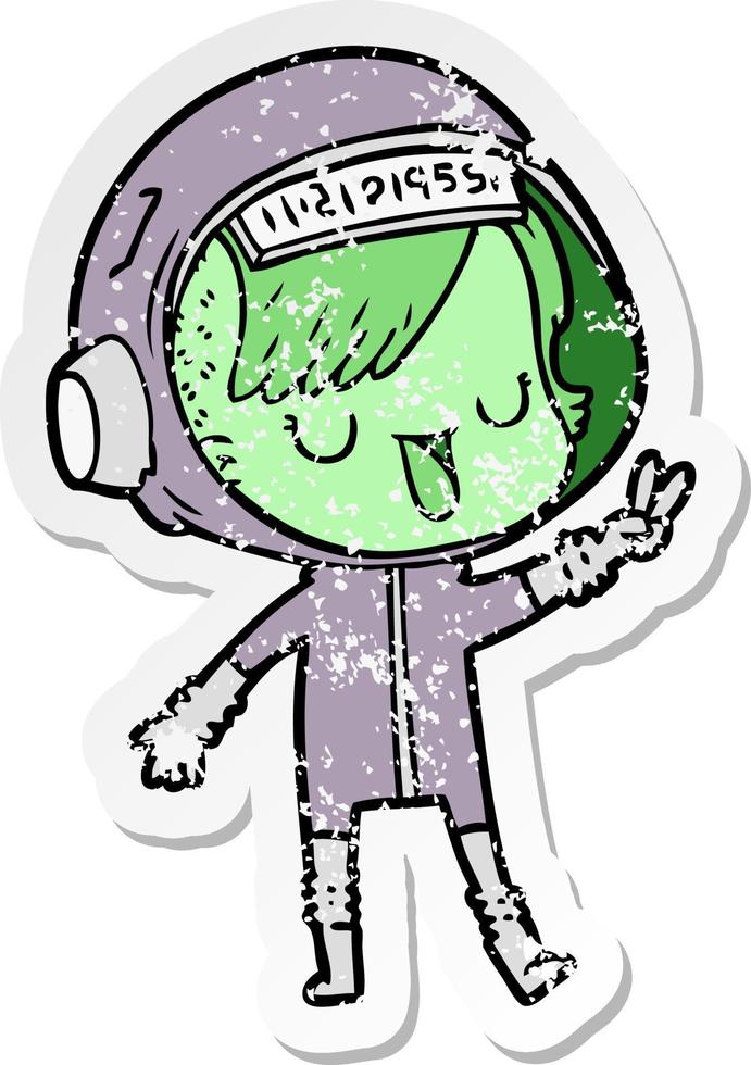 distressed sticker of a cartoon astronaut woman vector