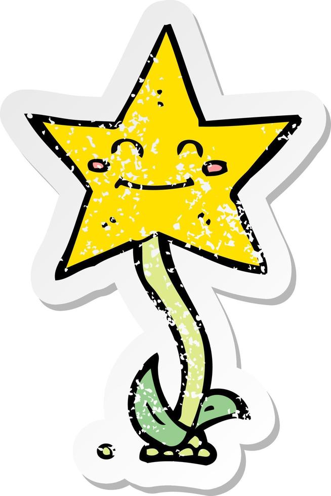 pegatina retro angustiada de una flor de estrella de dibujos animados vector