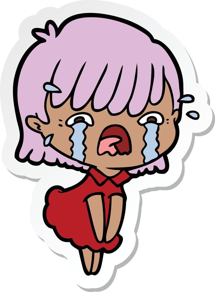sticker of a cartoon girl crying vector