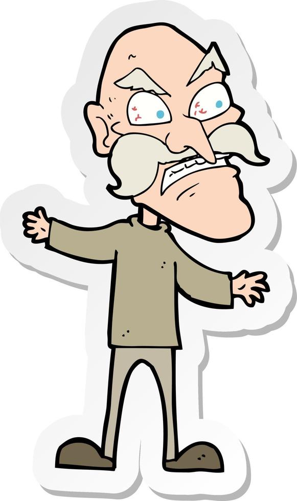 sticker of a cartoon angry old man vector