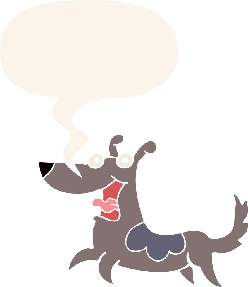 happy dog cartoon and speech bubble in retro style vector