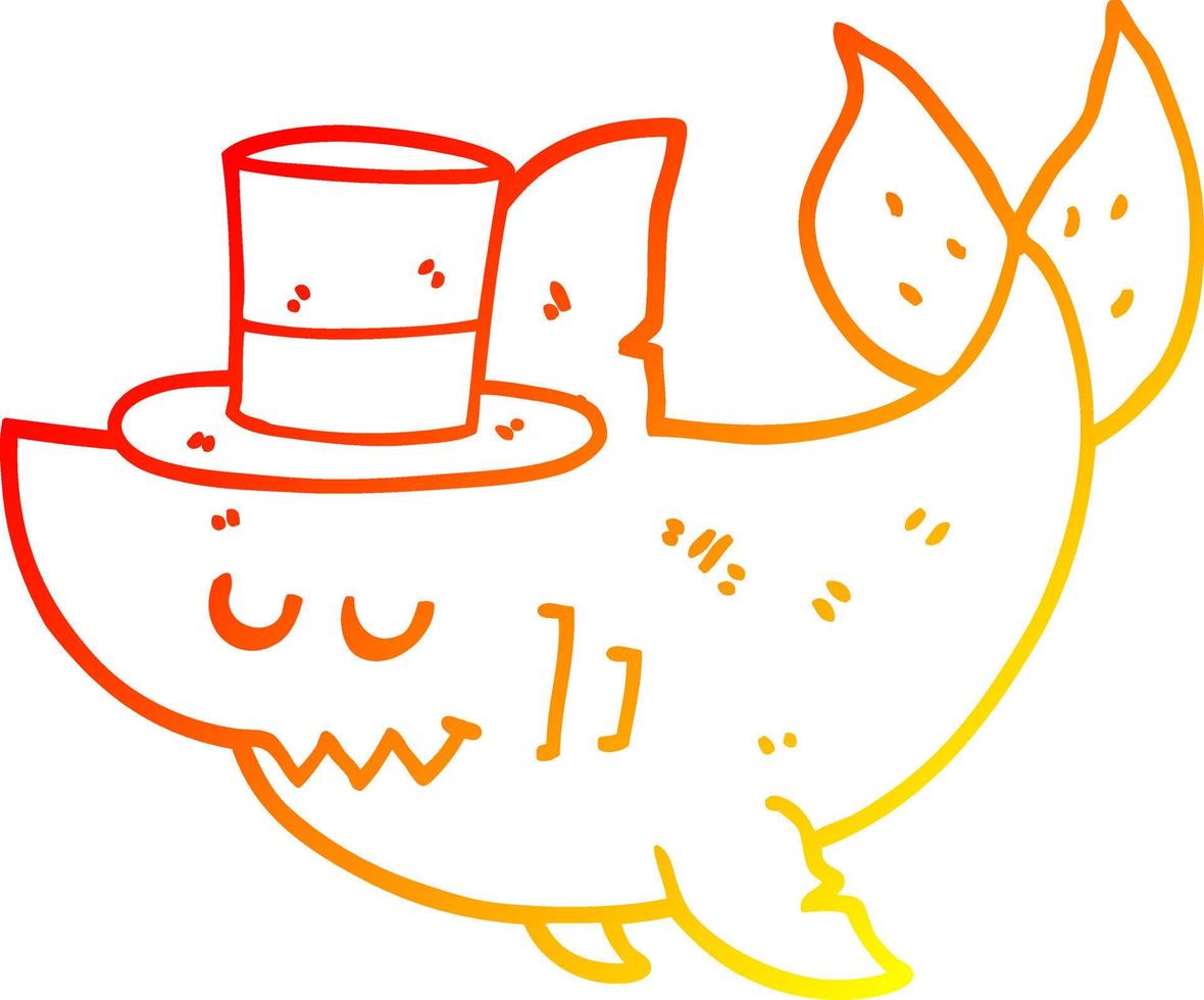 warm gradient line drawing cartoon shark wearing top hat vector