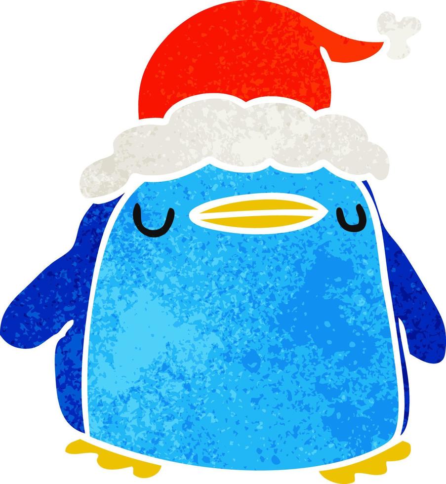 dibujos animados retro de navidad de pingüino kawaii vector