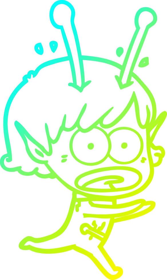 cold gradient line drawing cartoon shocked alien girl vector