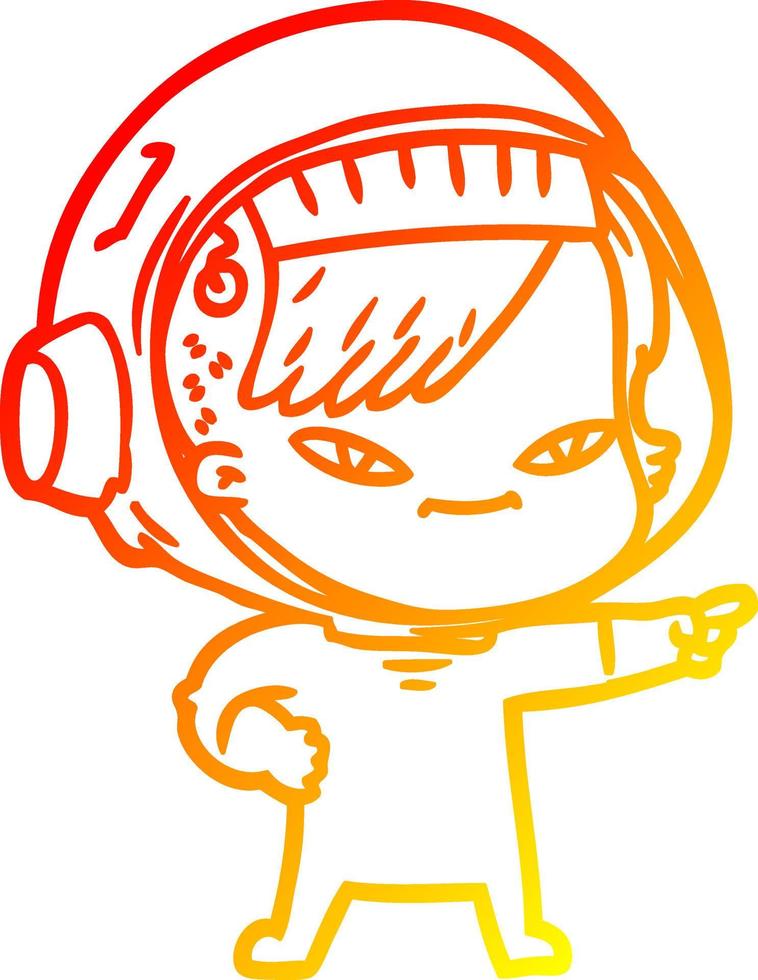 cálido gradiente línea dibujo dibujos animados astronauta mujer vector