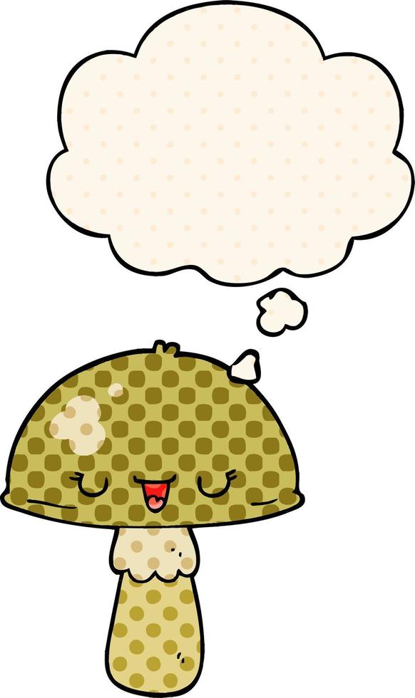 cartoon mushroom and thought bubble in comic book style vector