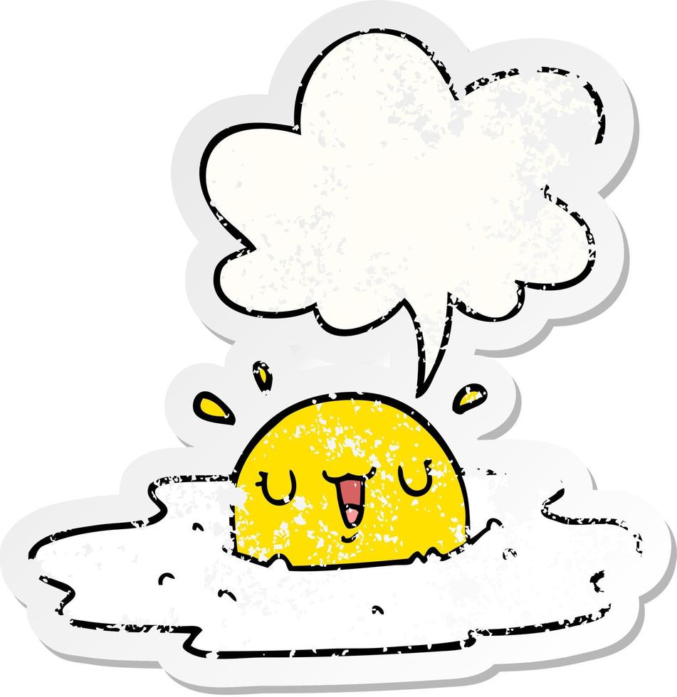 cartoon fried egg and speech bubble distressed sticker vector